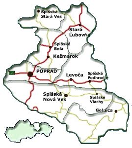 Mapa Spiša s vyznačenými Pavlovými dielami