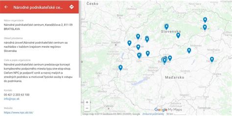 Mapa ukazujúca rozmiestnenie podporných centier a organizácií pre rodiny s postihnutými deťmi.