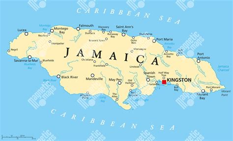 Mapa Jamajky s vyznačenými Nine Miles a Kingston