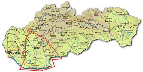 Mapa Nitrianskeho kraja s vyznačenými lokalitami projektov