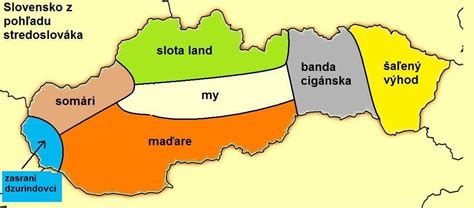 Mapa Slovenska s vyznačením podielu obyvateľov podľa materinského jazyka