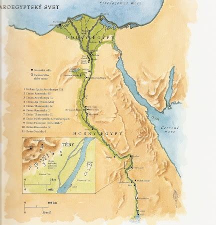 Mapa starovekého Egypta s vyznačenými kľúčovými lokalitami kultu Hora