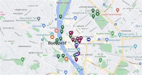 Mapa Budapešti s vyznačenými mestskými časťami