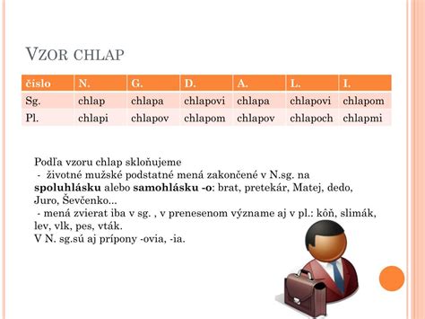 Ilustrácia skloňovania podľa vzoru CHLAP