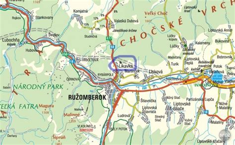 Mapa Ružomberka s vyznačenou nemocnicou