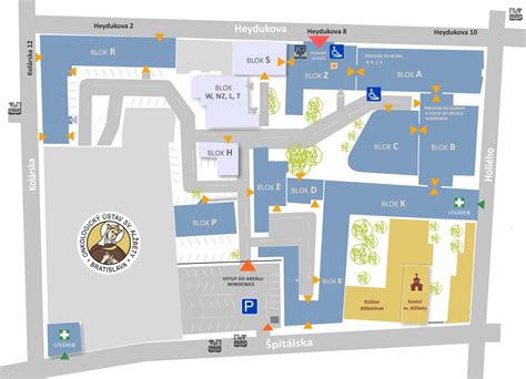 Mapa Lučenca s vyznačenou nemocnicou