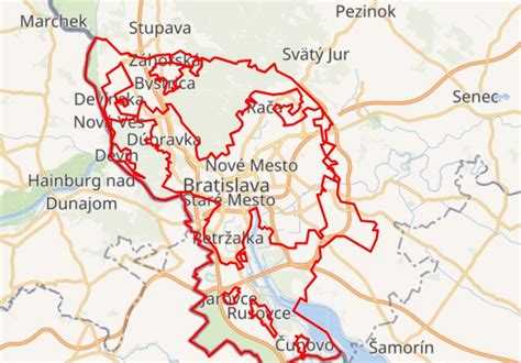 Mapa Bratislavy s vyznačenými univerzitnými pracoviskami
