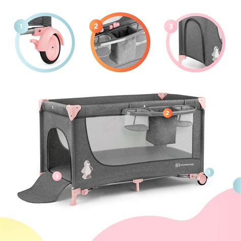 Detská cestovná postieľka Kinderkraft Joy Pink