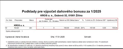 Výpočet daňového bonusu pre zamestnanca