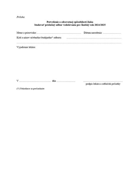 Vyhlásenie o zdravotnej spôsobilosti dieťaťa