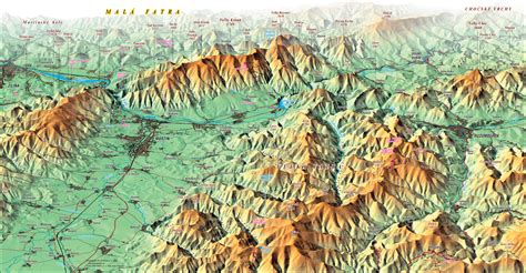 Mapa pohoria Malá Fatra a Kysucká vrchovina