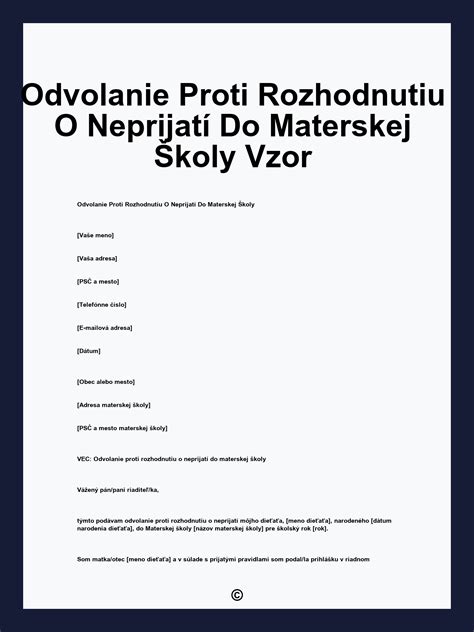 Vzor rozhodnutia o neprijatí dieťaťa do materskej školy