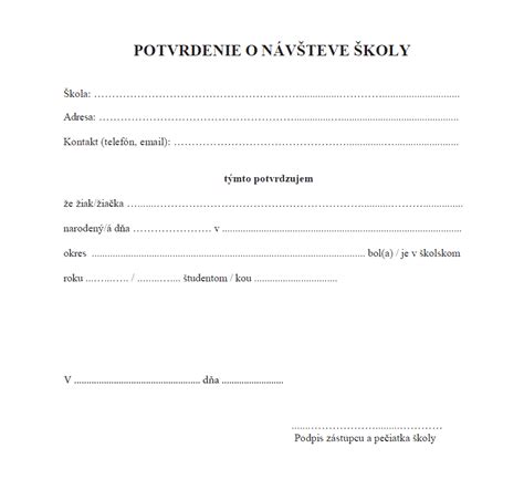 vzor potvrdenia o návšteve školy