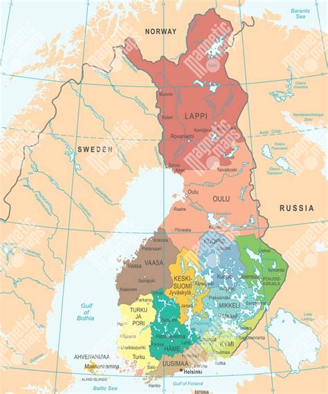 Mapa Fínska s vyznačenými mestami