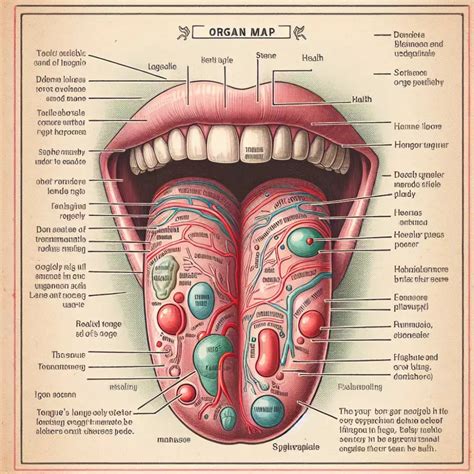 Mapa jazyka s vyznačenými oblasťami zodpovednými za jednotlivé orgány