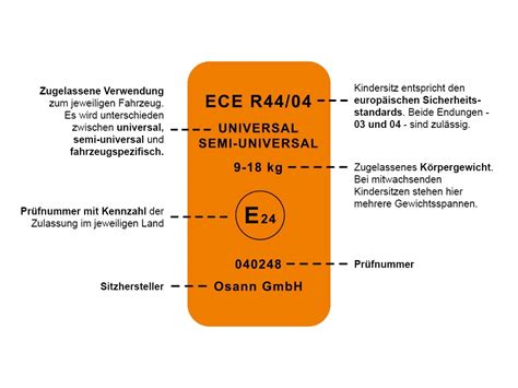 Štítok s homologáciou autosedačky ECE R44/04