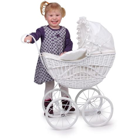 Retro kočík pre bábiky s čipkovanými detailmi