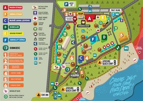 Mapa Zlatých pieskov s vyznačenými pódiámi festivalu Uprising