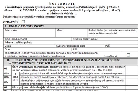 Potvrdenie o príjmoch