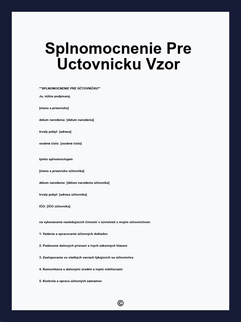 Štruktúra formulára pre splnomocnenie