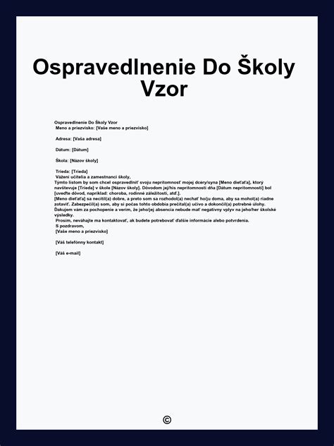Štruktúra správneho ospravedlnenia do školy