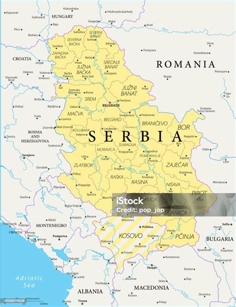 Mapa Srbska s vyznačenými hraničnými priechodmi