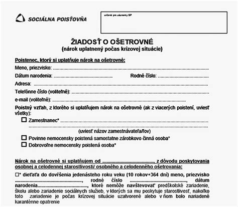 Ukážka tlačiva žiadosti o ošetrovné