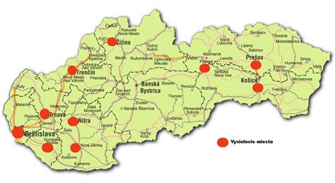 Mapa Slovenska s vyznačenými miestami kurzov posunkového jazyka