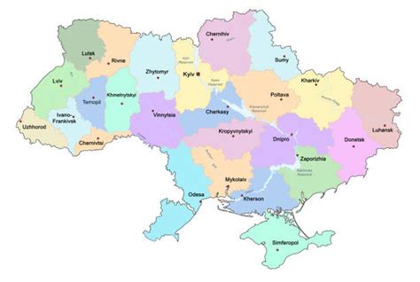 Mapa Ukrajiny s vyznačenými oblasťami konfliktu