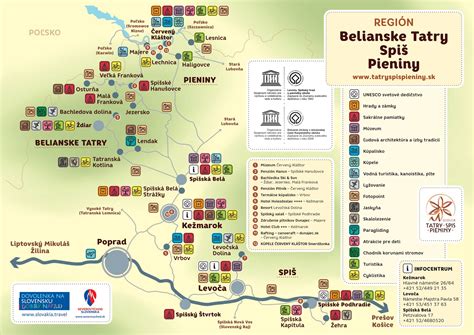 Mapa regiónu Spiš s vyznačenými historickými a kultúrnymi pamiatkami.
