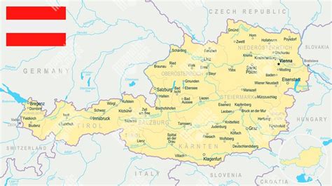 Mapa Rakúska s vyznačenými úradmi