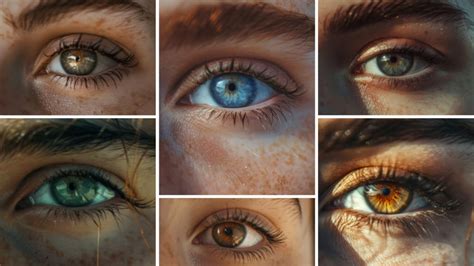 Koláž fotografií detí s rôznymi farbami očí v rôznych vekových obdobiach