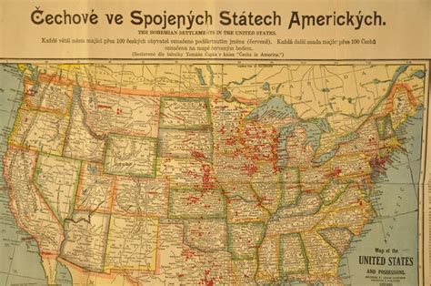 Mapa s vyznačenými prvými slovenskými osadami v USA