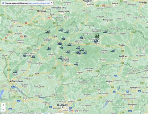 Mapa lyžiarskych stredísk na Slovensku