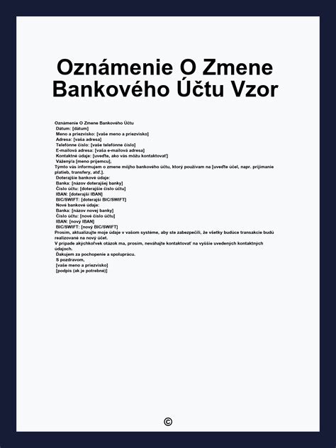 Ilustrácia formuláru na zmenu bankového účtu
