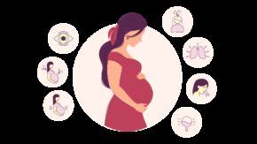 ilustrácia znázorňujúca príznaky preeklampsie