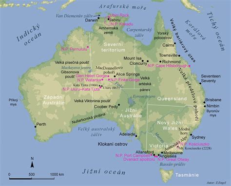 Mapa Austrálie s vyznačenými univerzitami