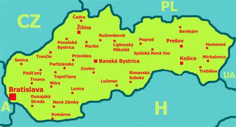 Mapa Slovenska s vyznačenými mestami poskytujúcimi príspevky pri narodení dieťaťa