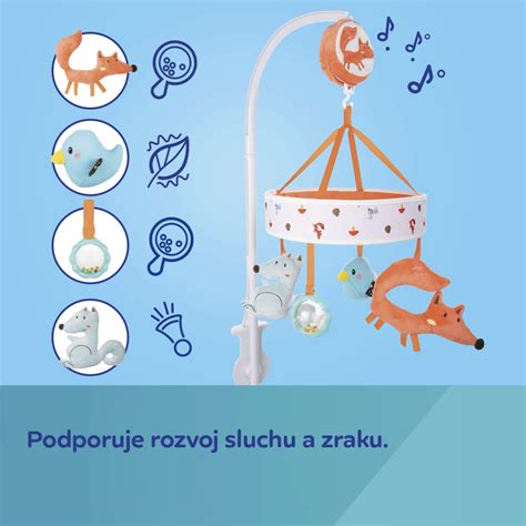 Hudobný kolotoč nad postieľku s melódiami a svetielkami