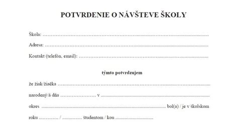 Ukážka vyplneného potvrdenia o návšteve školy.