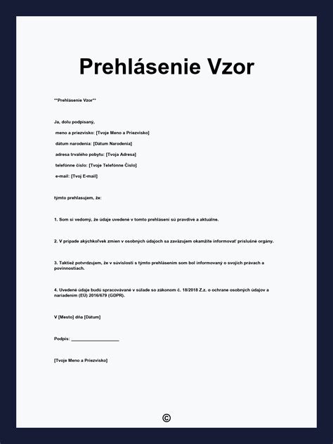 Vzor čestného prehlásenia o výživnom