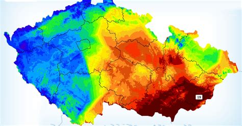 Mapa s vyznačenými oblasťami s vysokými teplotami a rizikom úpalu