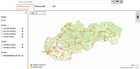Mapa zobrazujúca pokrytie mobilných sietí