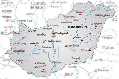 Mapa Maďarska s vyznačenými mestami