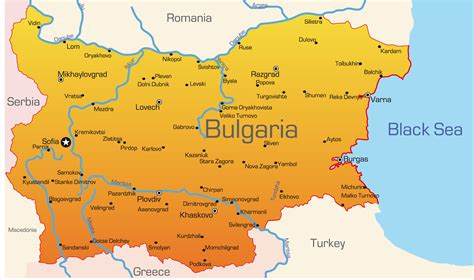 Mapa Bulharska s vyznačenými letoviskami