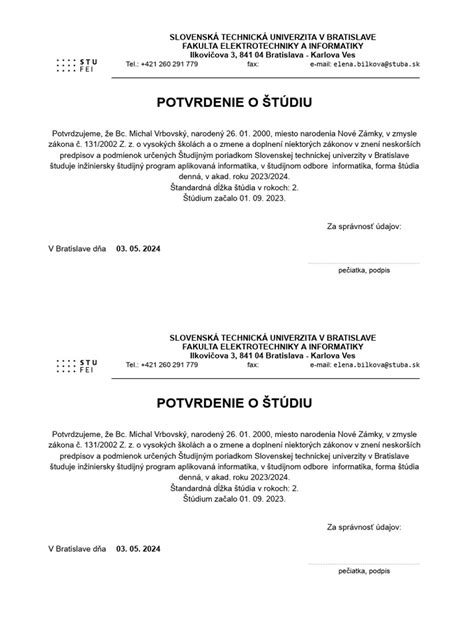 Potvrdenie o štúdiu