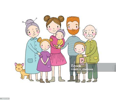 Ilustrácia profesionálnej rodiny s deťmi