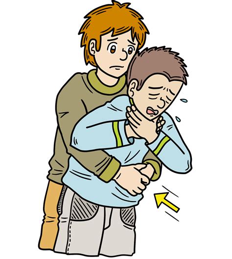 Ilustrácia prvej pomoci pri prehltnutí cudzieho telesa (napr. Heimlichov manéver)