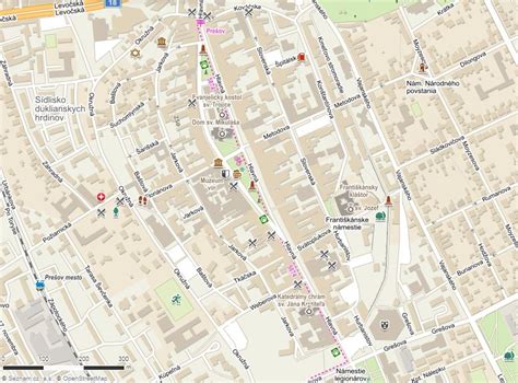 Mapa Prešova s vyznačenou ulicou Martina Benku