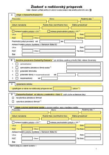 formulár žiadosti o rodičovský príspevok